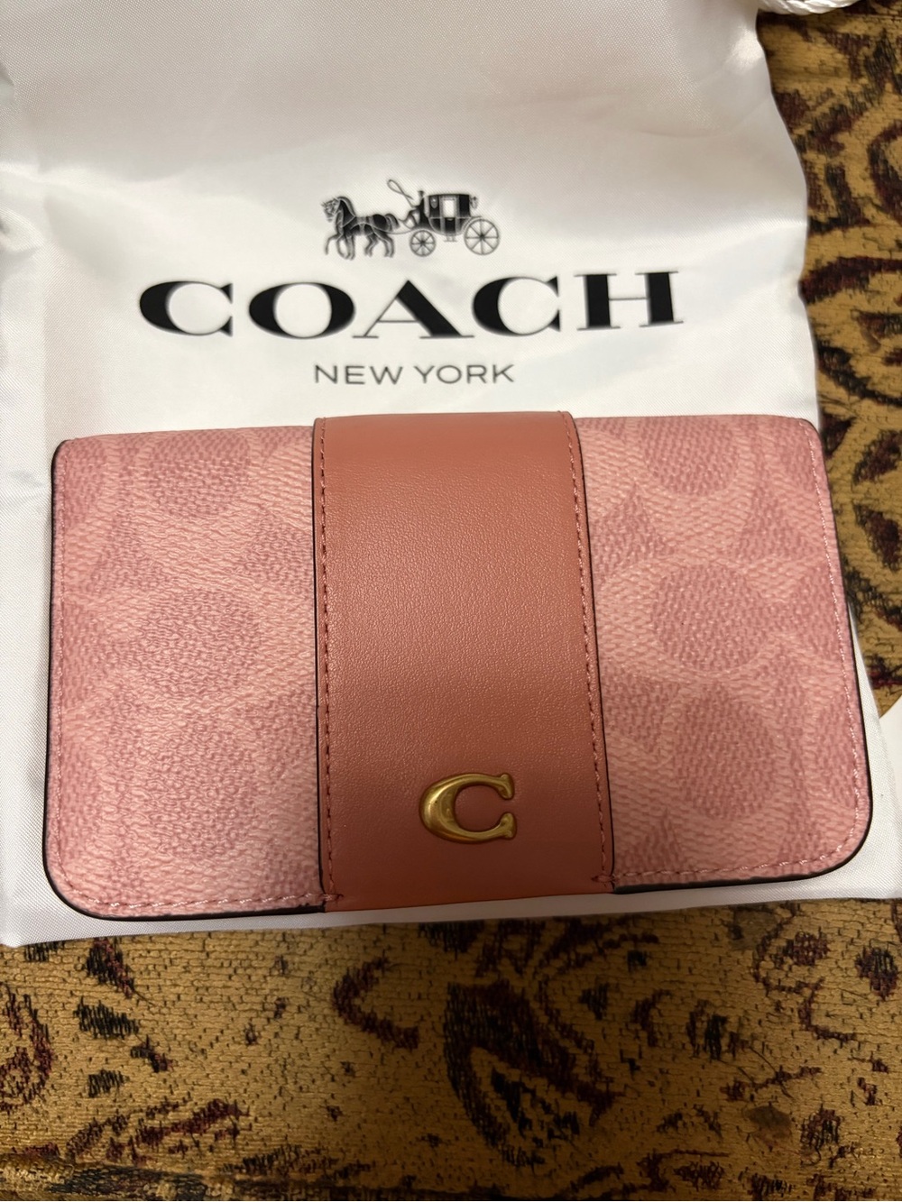 Coach Pink Signature Accordion Wallet with Gold C Emblem
